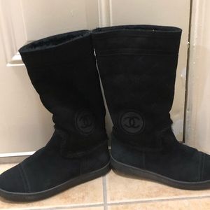 Chanel black suede boots